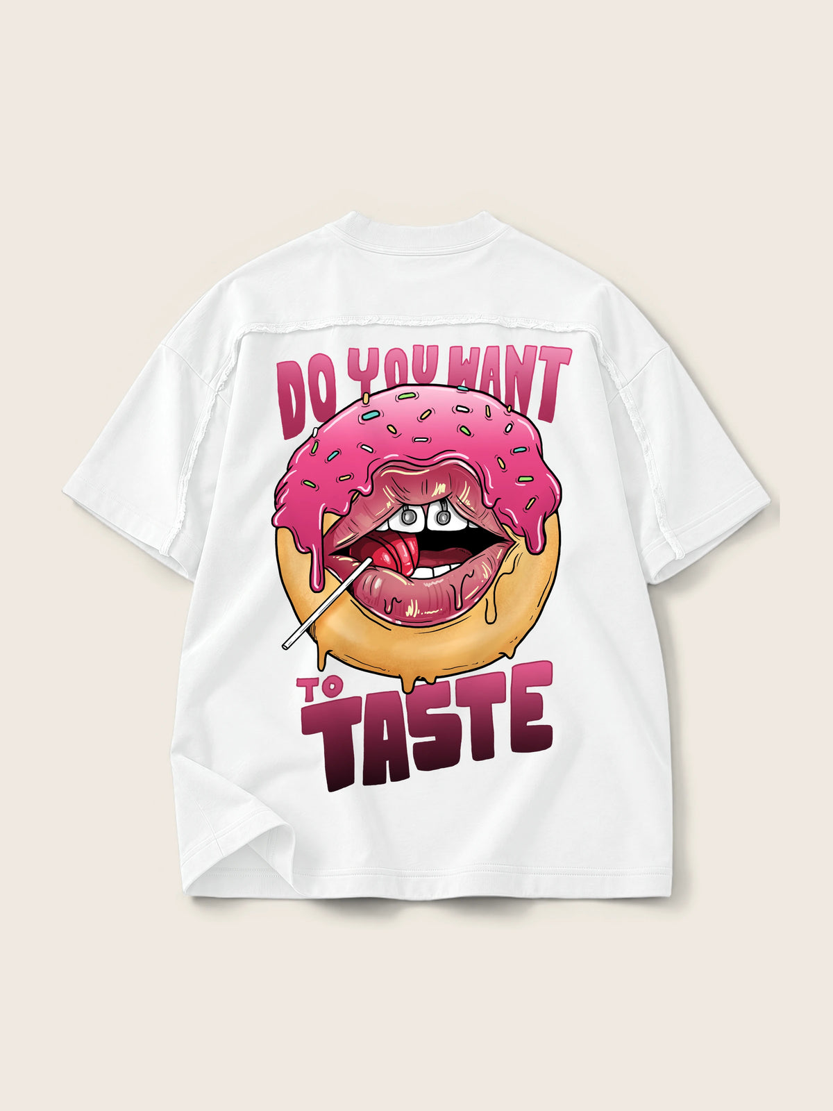 Do You Want · Camiseta Semi Oversize con Cortes 410g, blanco, estampado espalda, vista trasera