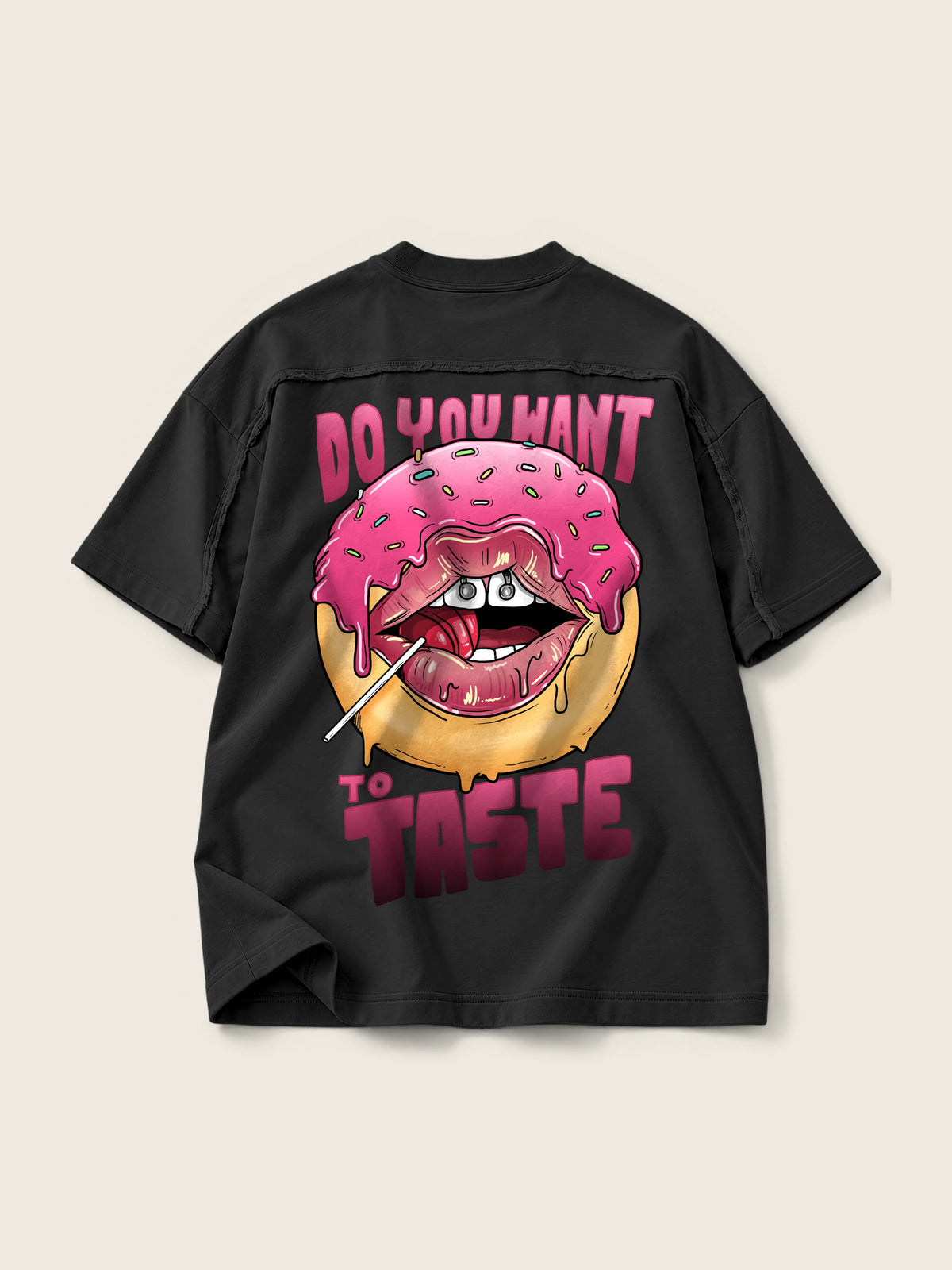 Do You Want · Camiseta Semi Oversize con Cortes 410g, negro, estampado espalda, vista trasera