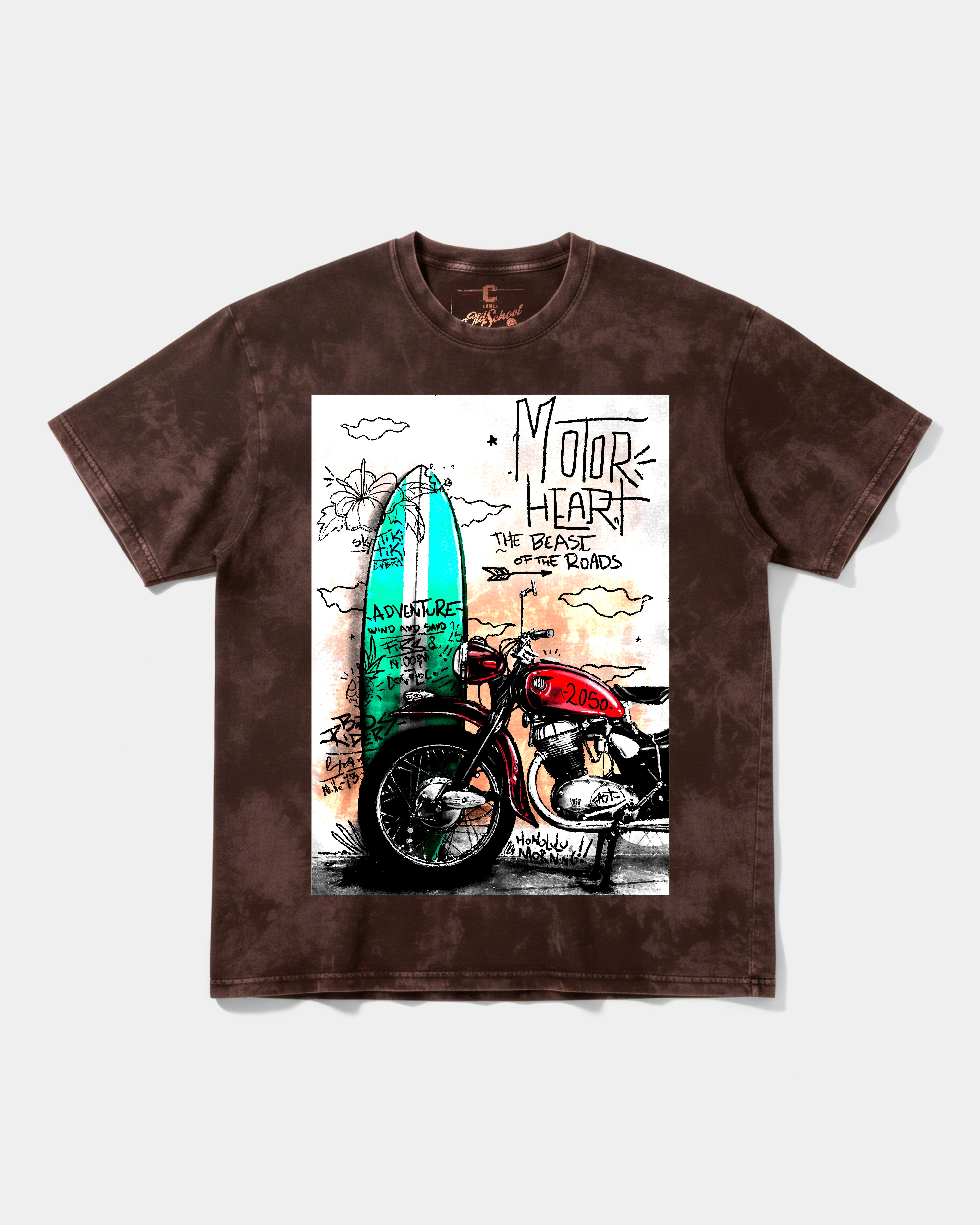 Camiseta Motor Heart Big Front Oversize Acid Marron