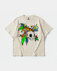 Camiseta Tiger Skull Big Front Oversize Basic Beige