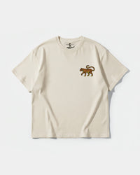Camiseta Leopardo Pocket Front Oversize Basic Beige