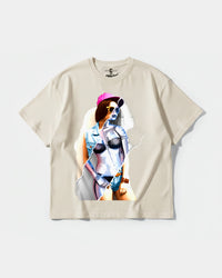 Camiseta Robot Girl Big Front Oversize Basic Beige