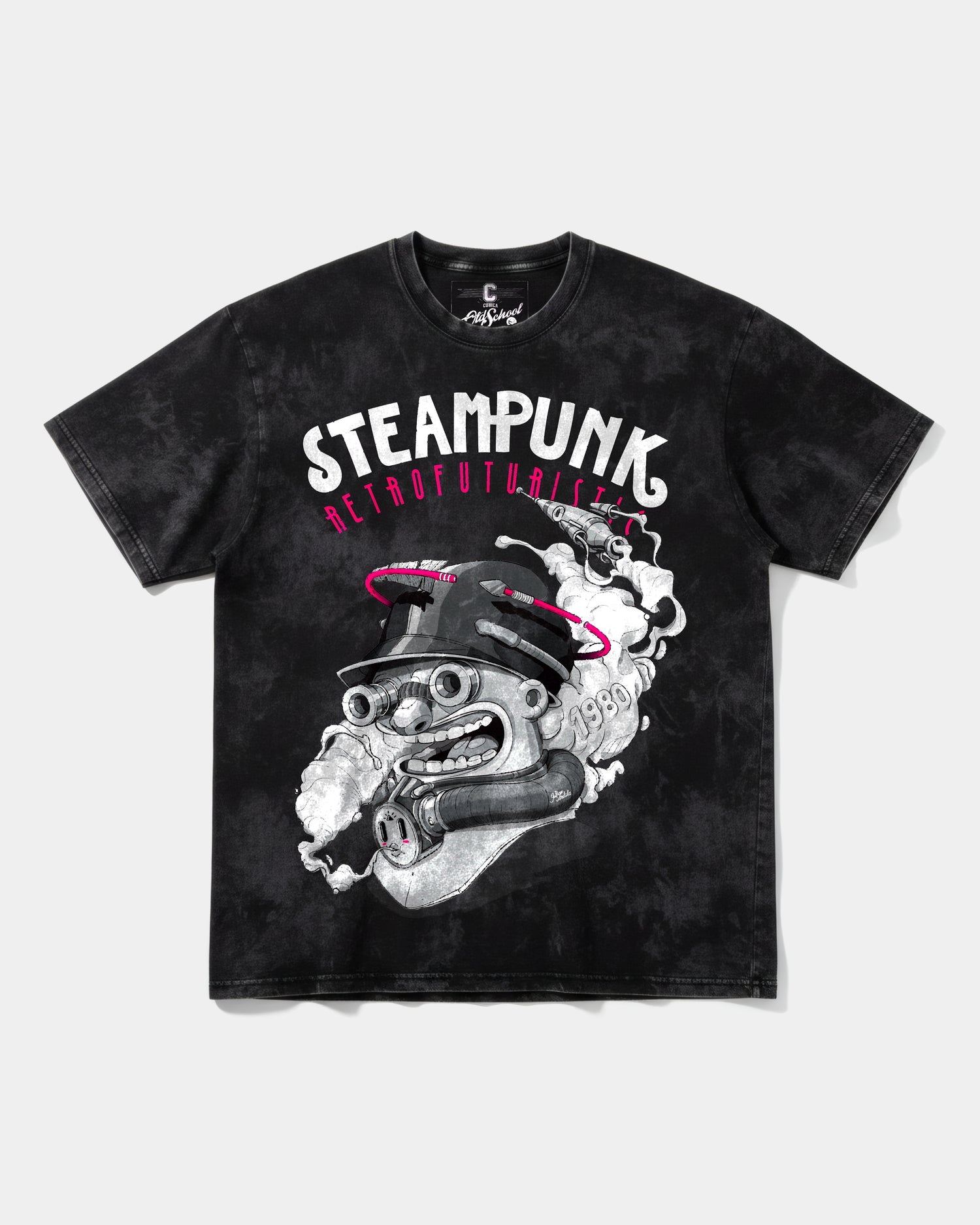 Camiseta Steampunk Retrofuturistic Big Front Oversize Acid Negro