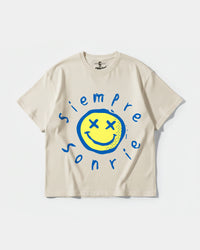 Camiseta Siempre Sonrie Pocket Front Oversize Basic Beige