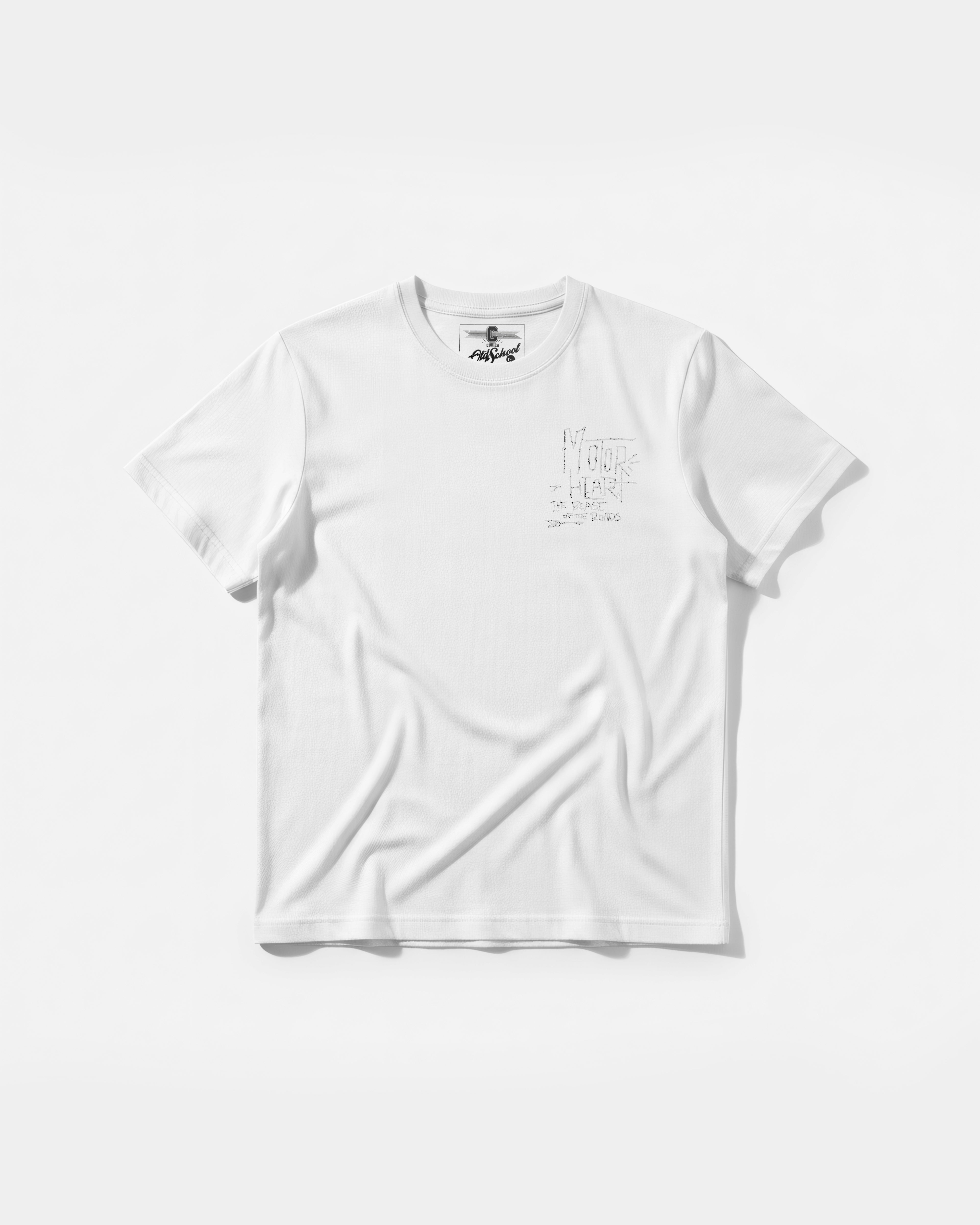 Camiseta Motor Heart White Pocket Front Regular Basic Blanco