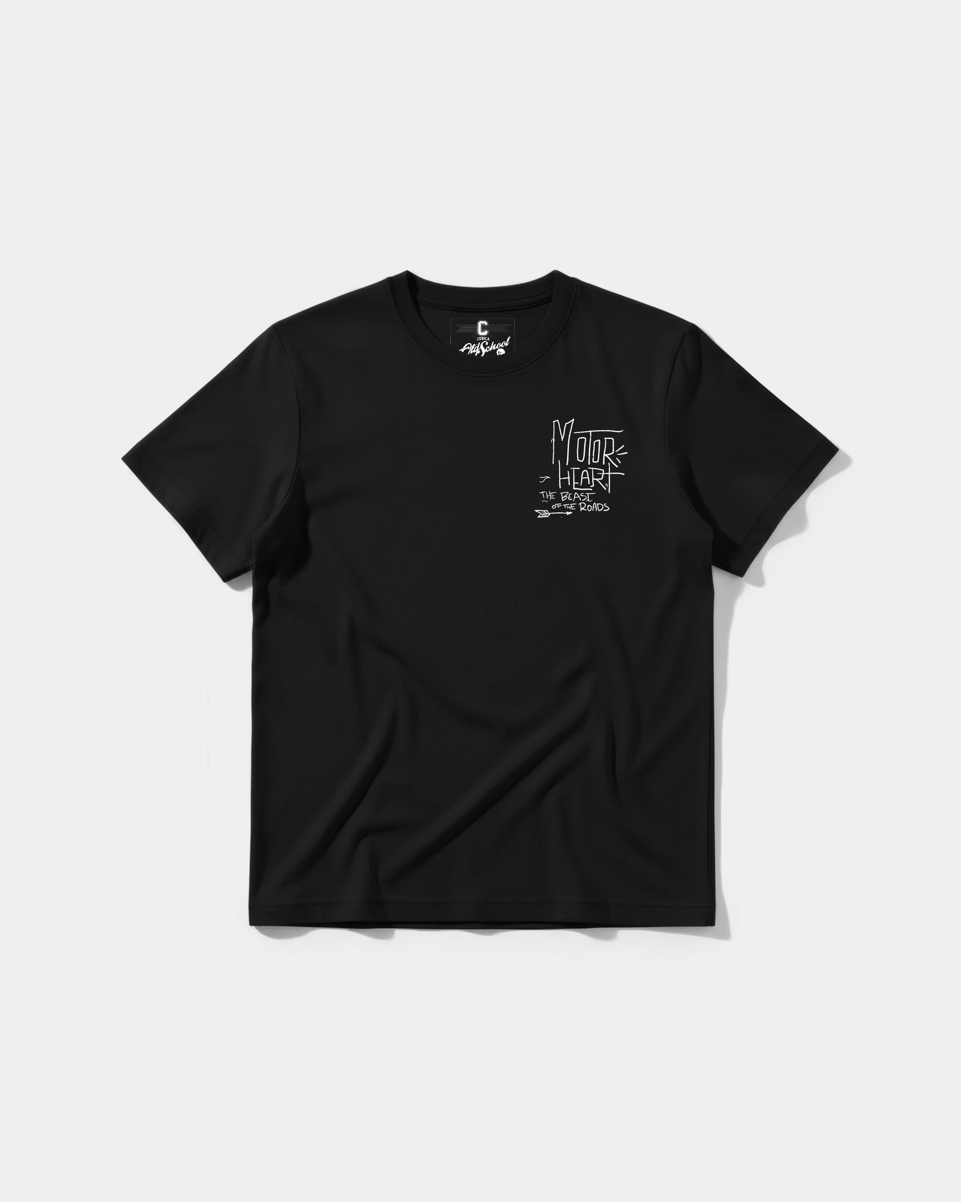 Camiseta Motor Heart White Pocket Front Regular Basic Negro