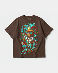 Camiseta Hipster Bear Big Front Oversize Basic Marron