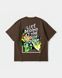 Camiseta Life Begins Big Back Oversize Basic Marron