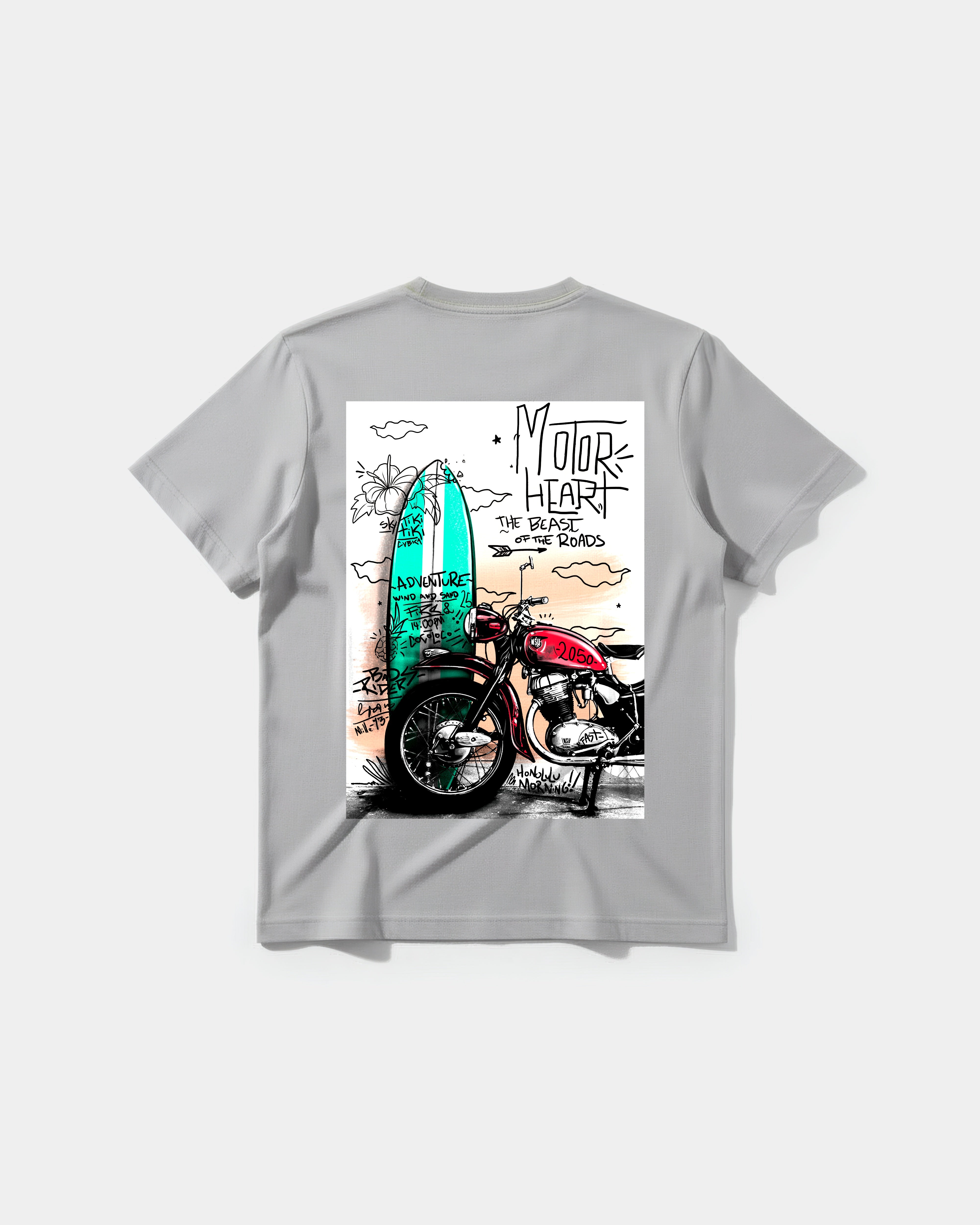 Camiseta Motor Heart White Pocket Front Regular Basic Gris
