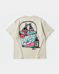 Camiseta Fresh Drink White Pocket Front Oversize Basic Beige