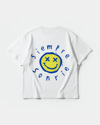 Camiseta Siempre Sonrie Pocket Front Oversize Basic Blanco