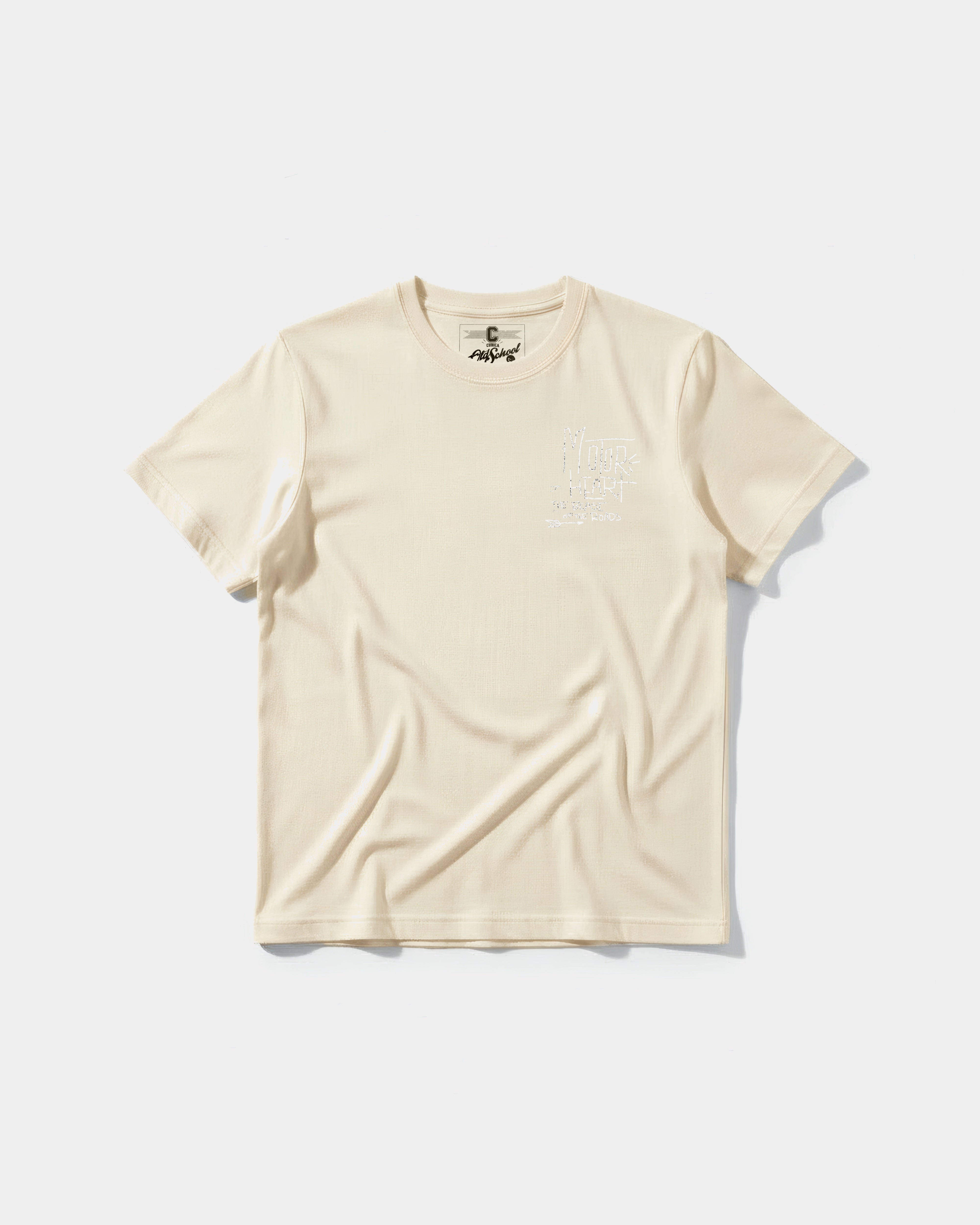 Camiseta Motor Heart White Pocket Front Regular Basic Beige