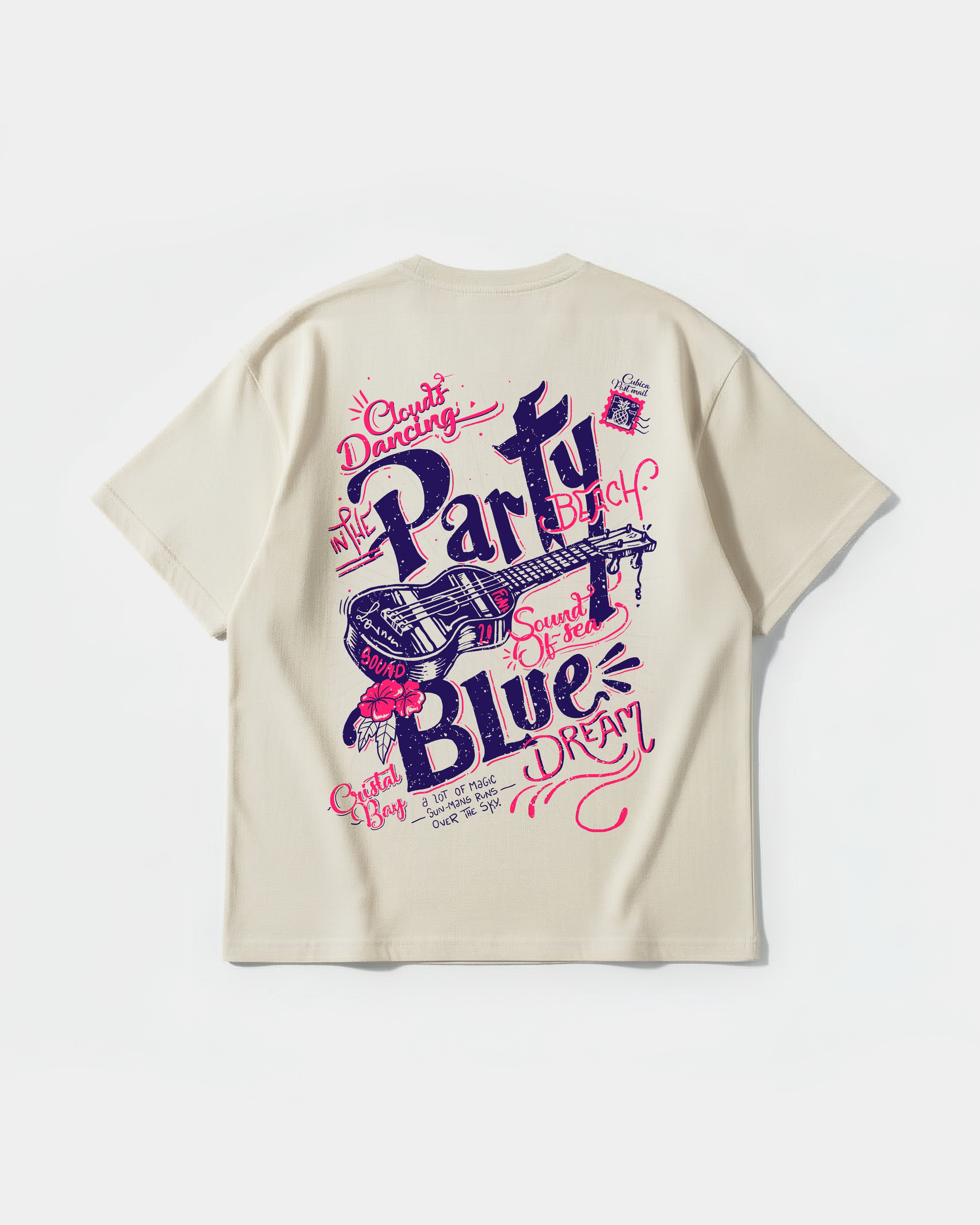 Camiseta Party Beach Big Back Oversize Basic Beige