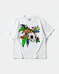 Camiseta Tiger Skull Big Front Oversize Basic Blanco