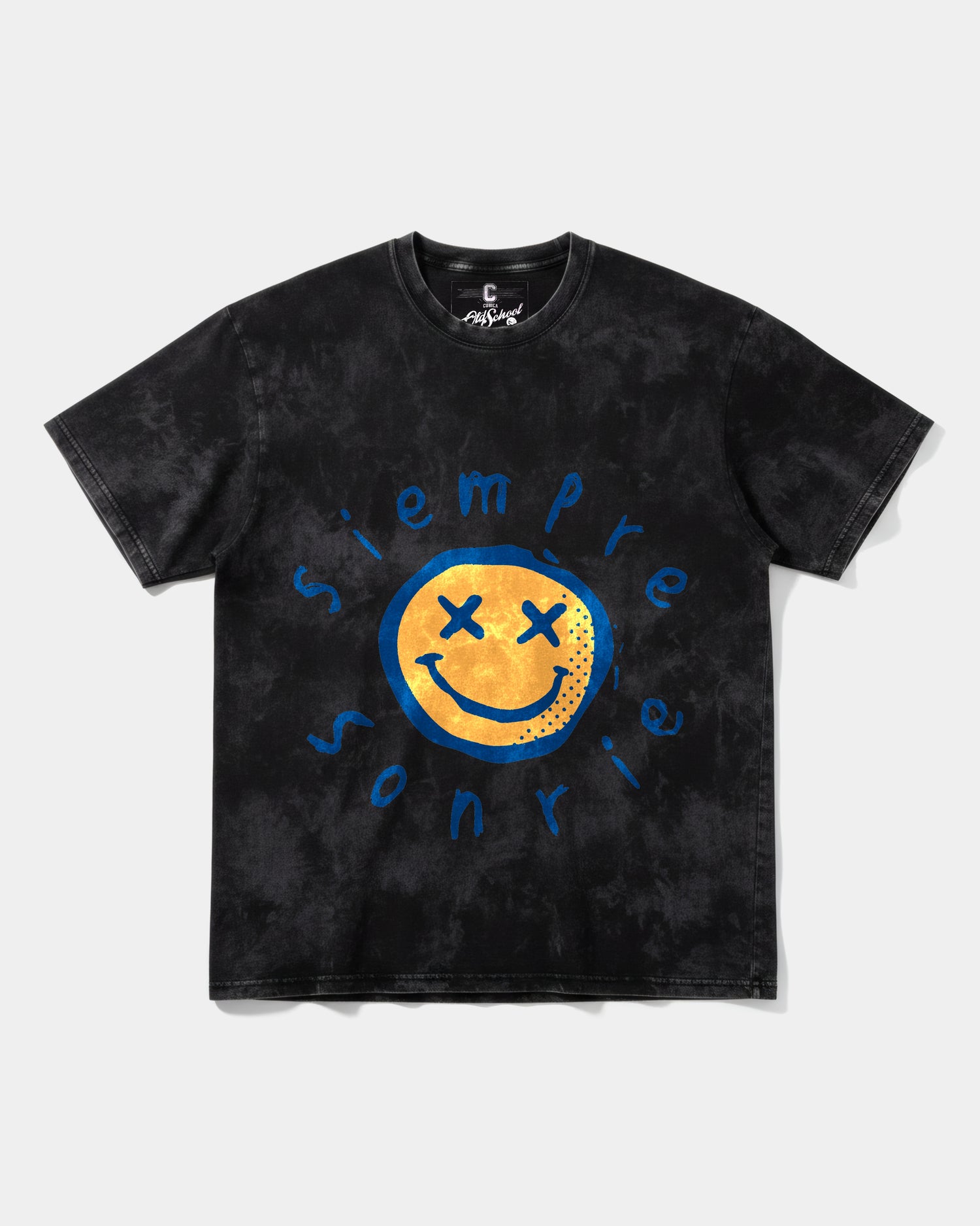 Camiseta Siempre Sonrie Pocket Front Oversize Acid Negro
