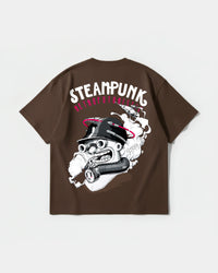 Camiseta Steampunk Retrofuturistic Big Back Oversize Basic Marron