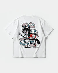 Camiseta Skater Cat Big Back Oversize Basic Blanco