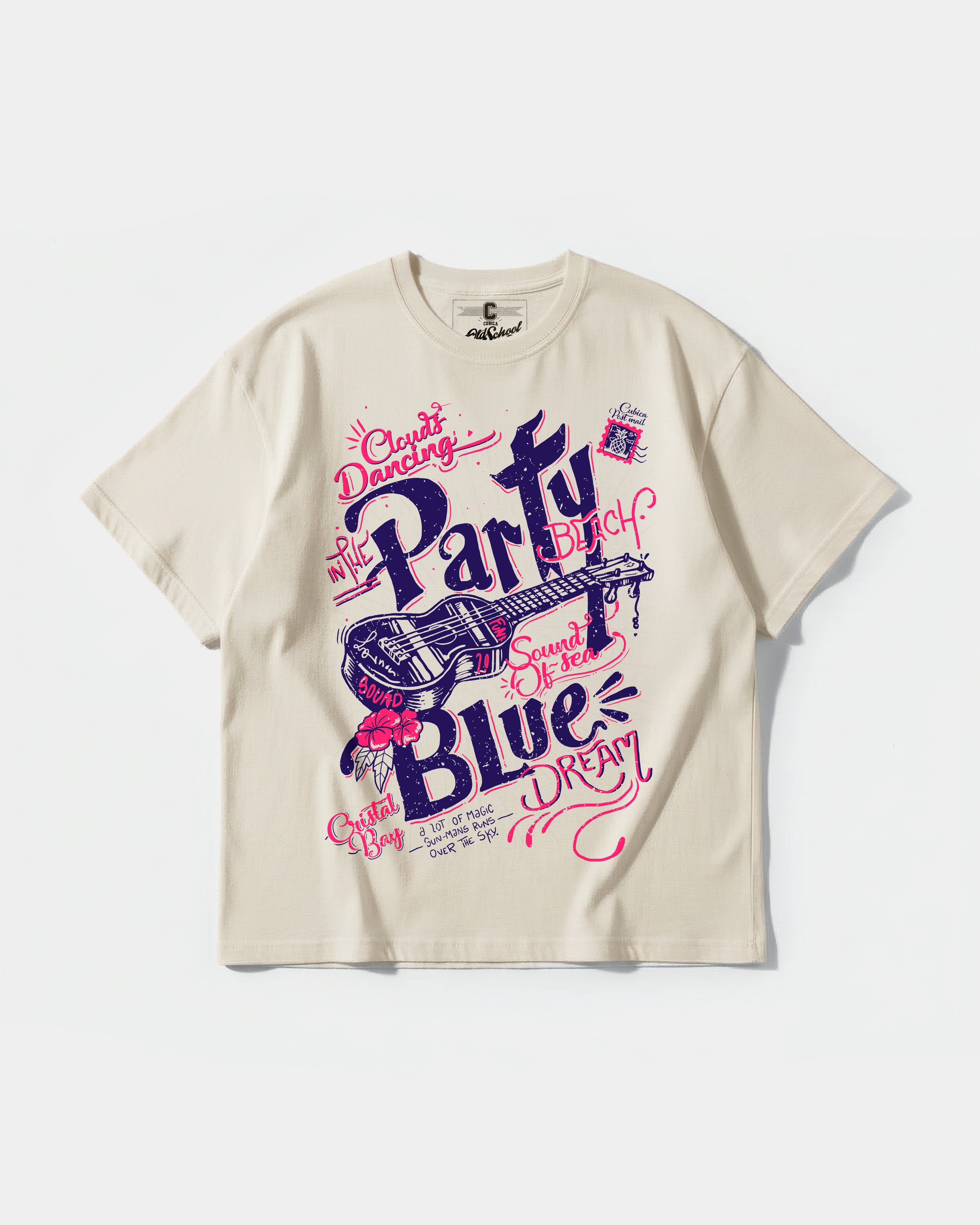 Camiseta Party Beach Big Front Oversize Basic Beige