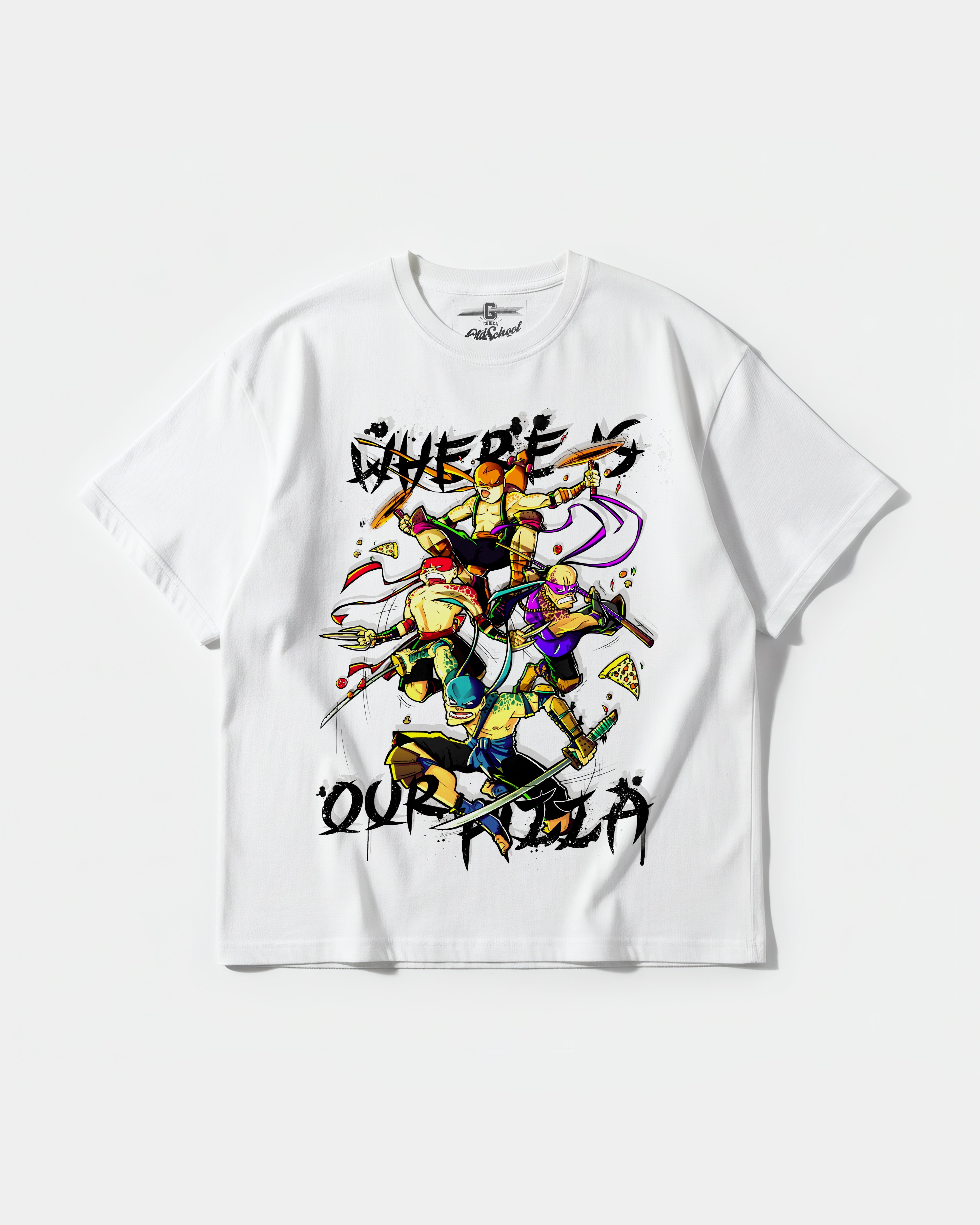 Camiseta Where's Our Pizza Big Front Oversize Basic