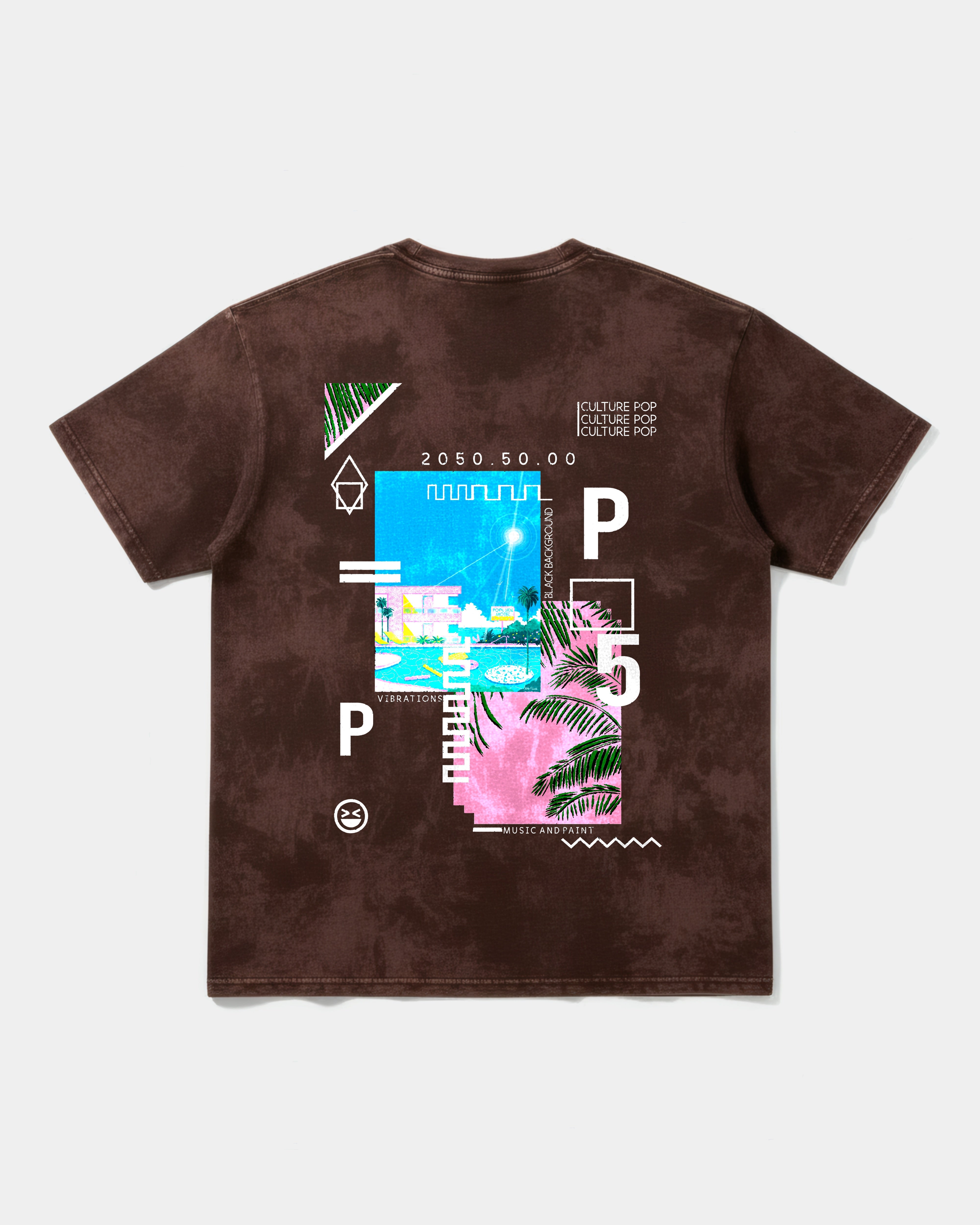 Camiseta Music Paint White Big Back Oversize Acid Marron