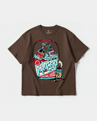 Camiseta Fresh Drink Big Front Oversize Basic Marron
