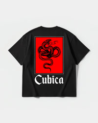 Camiseta Cubica Snake White Pocket Front Oversize Basic Negro