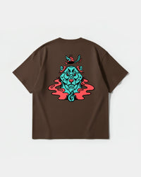 Camiseta Oso Con Gorro Big Back Oversize Basic Marron