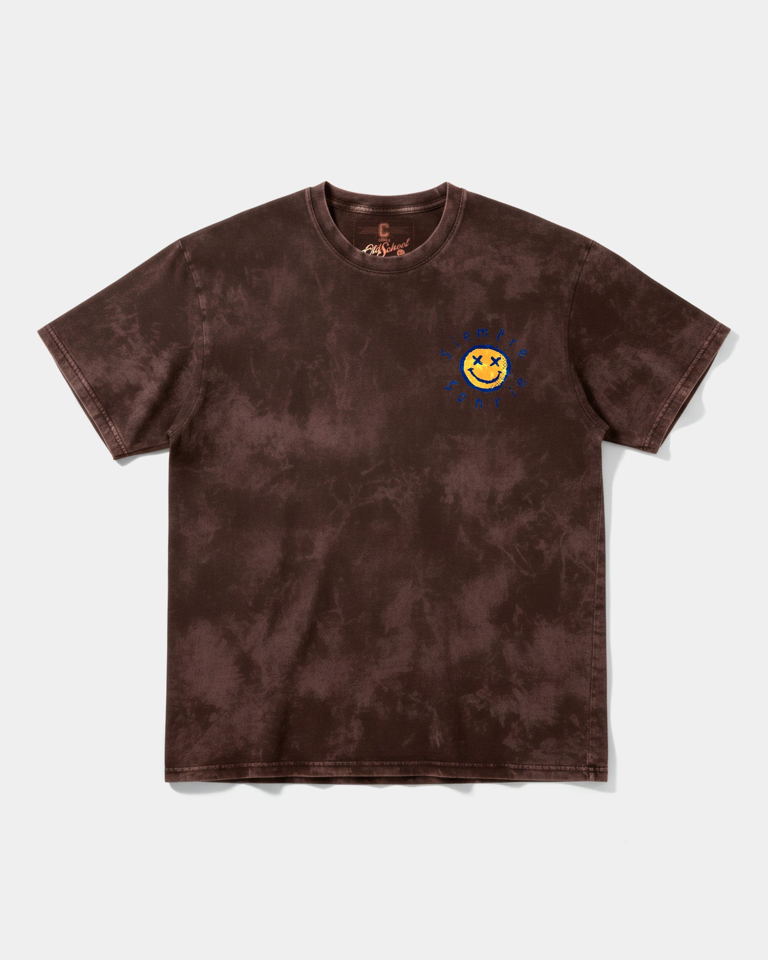 Camiseta Siempre Sonrie Pocket Front Oversize Acid Marron