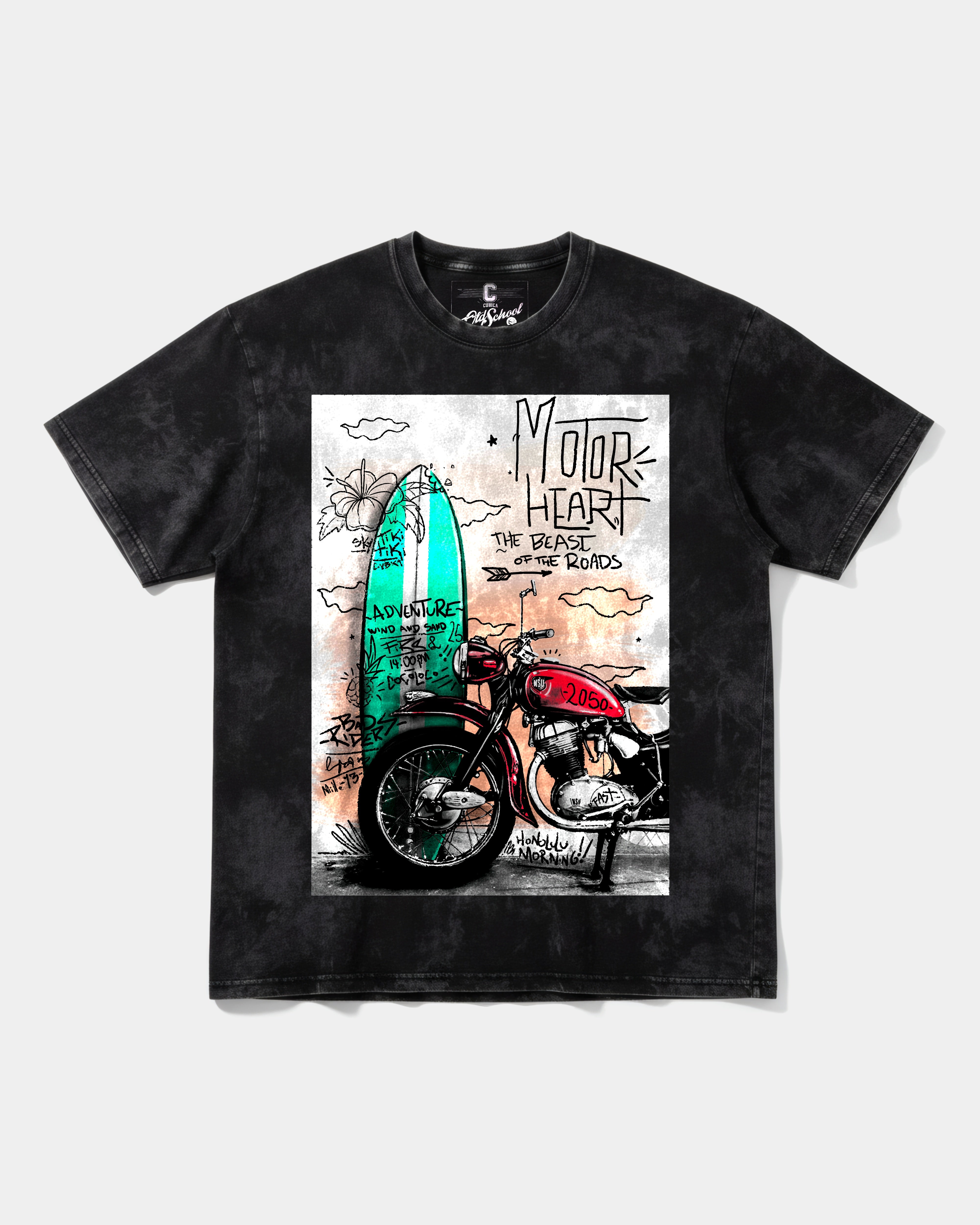 Camiseta Motor Heart Big Front Oversize Acid Negro