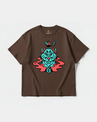Camiseta Oso Con Gorro Big Front Oversize Basic Marron