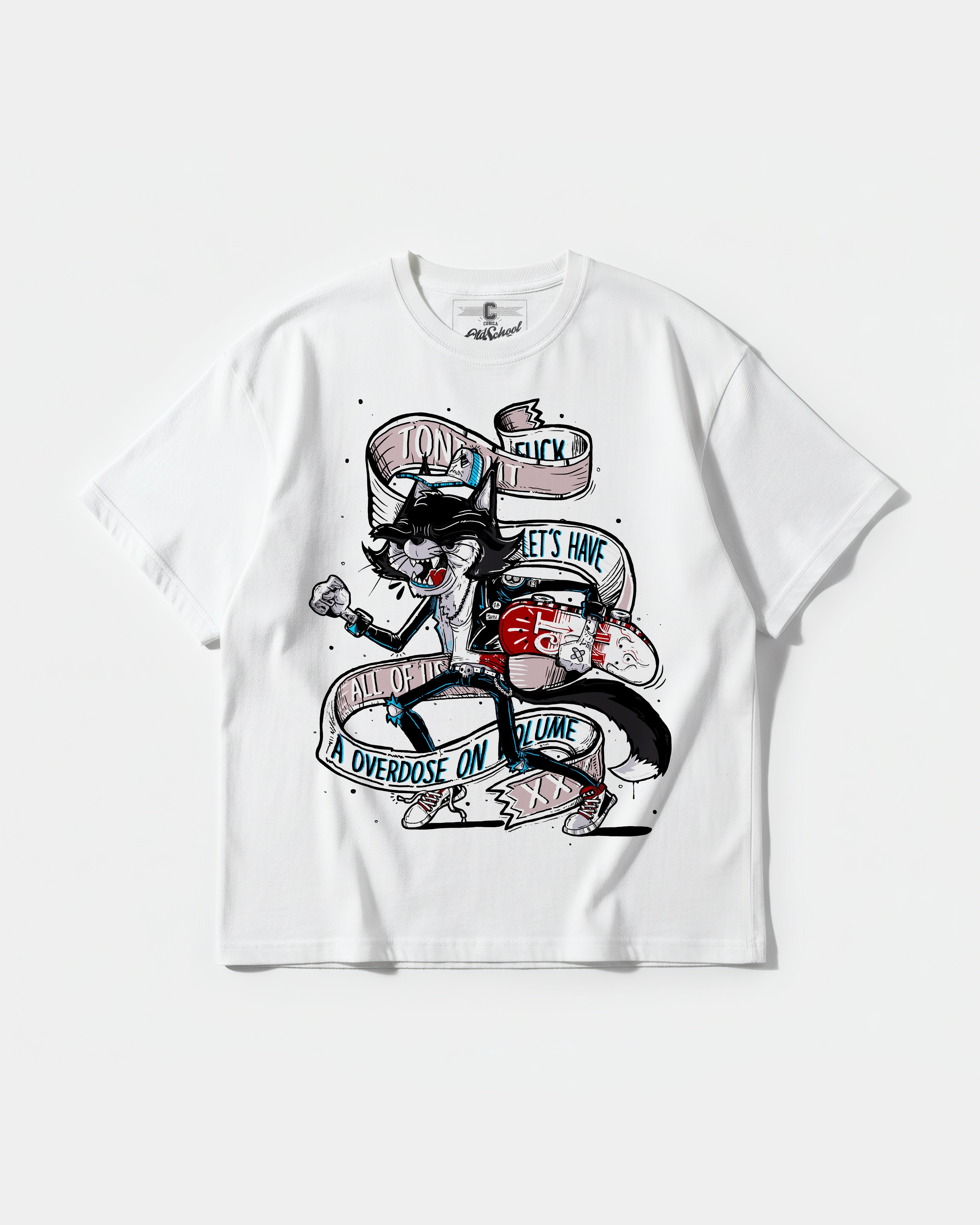 Camiseta Skater Cat Big Front Oversize Basic