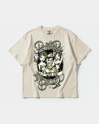Camiseta Party On Big Front Oversize Basic Beige