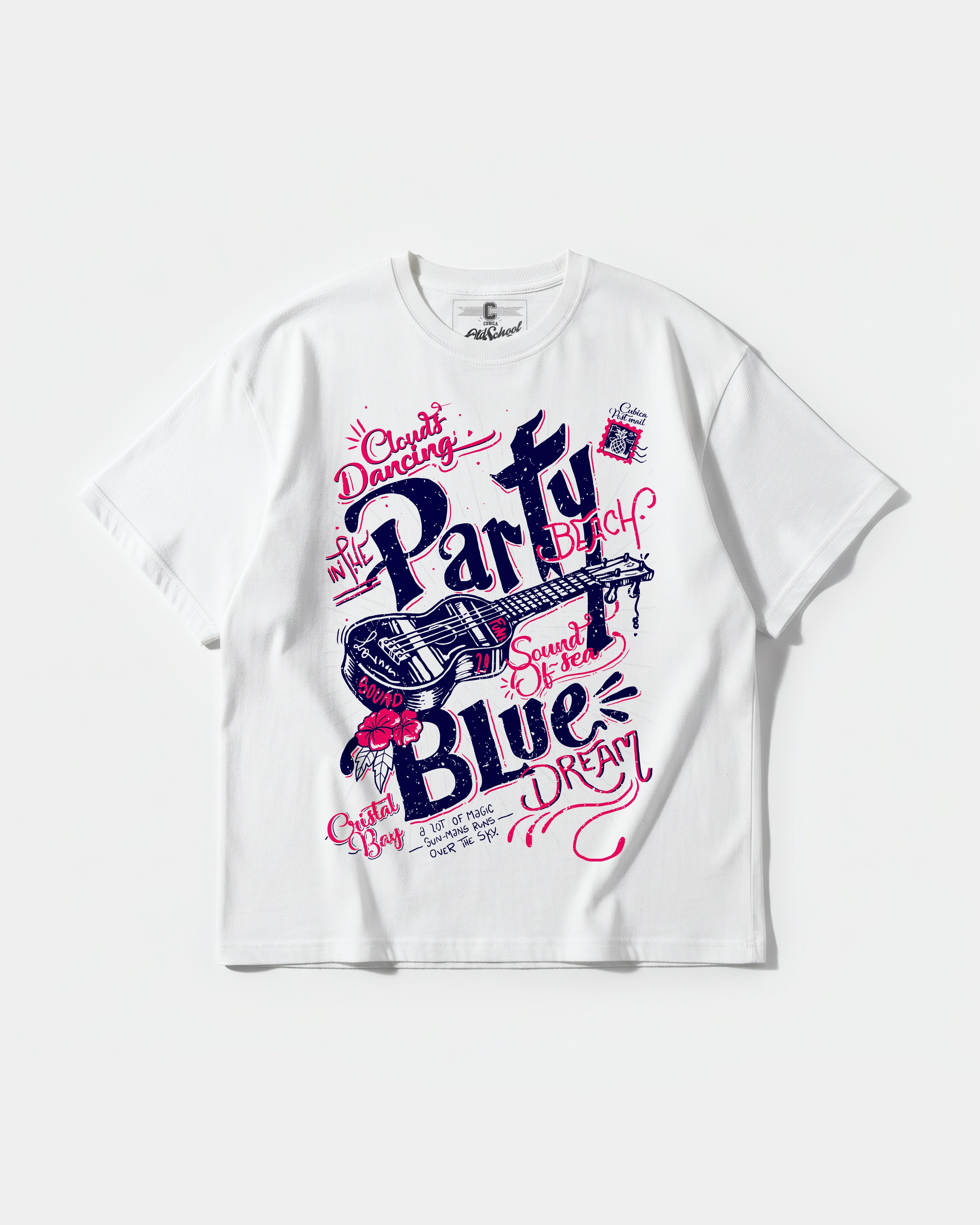 Camiseta Party Beach Big Front Oversize Basic Blanco