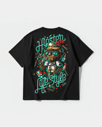 Camiseta Hipster Bear Pocket Front Oversize Basic Negro