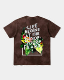 Camiseta Life Begins Big Back Oversize Acid Marron
