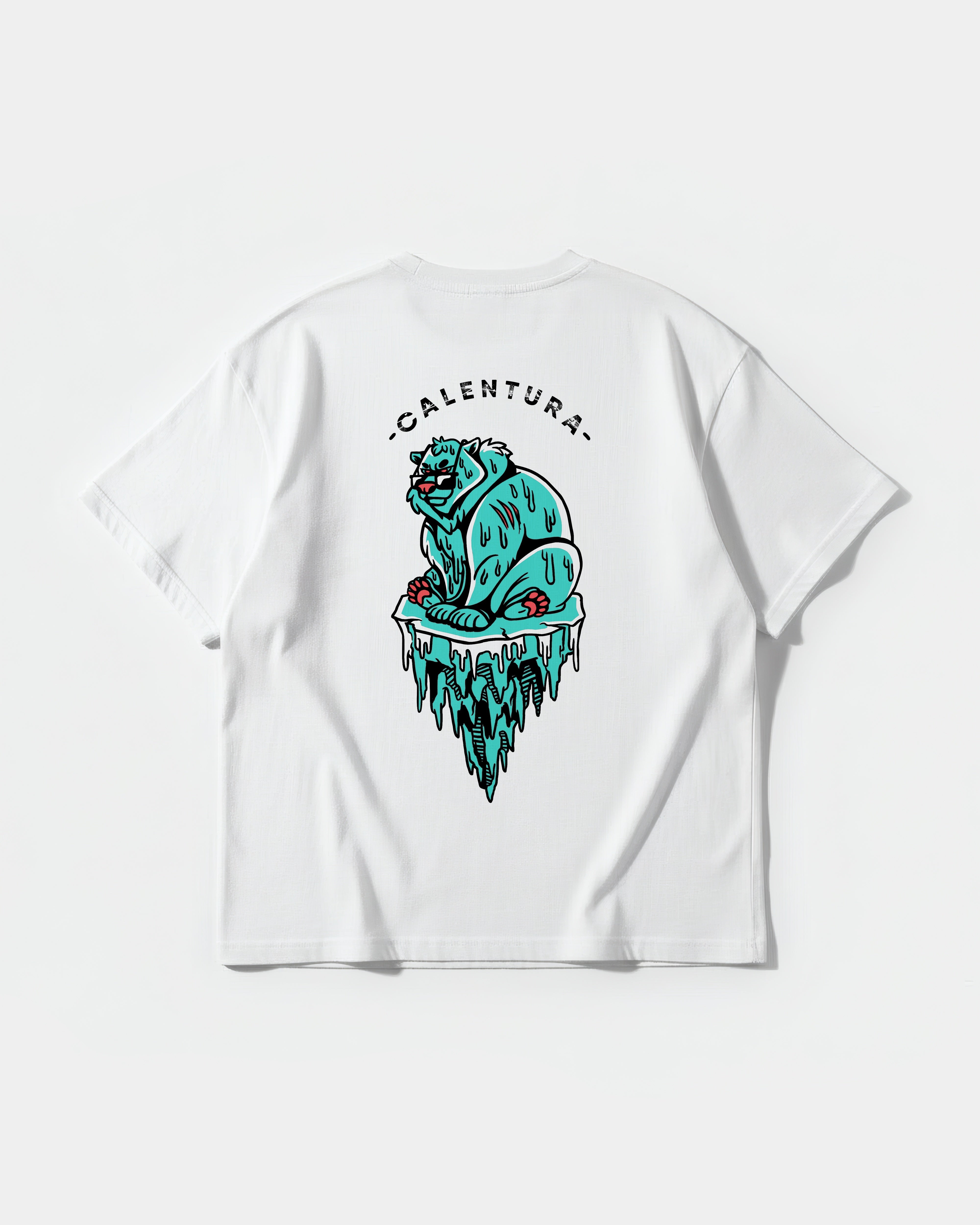 Camiseta Calentura Oso Polar Big Back Oversize Basic Blanco