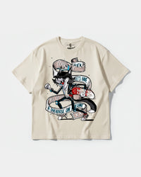 Camiseta Skater Cat Big Front Oversize Basic Beige