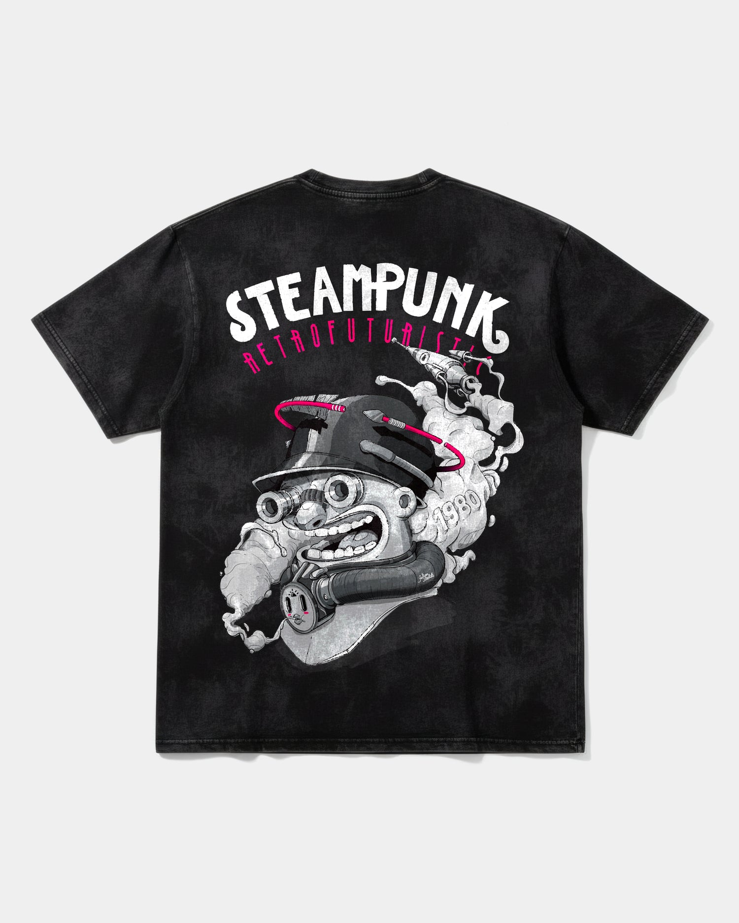 Camiseta Steampunk Retrofuturistic Big Back Oversize Acid Negro