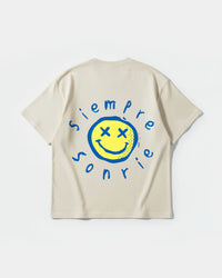 Camiseta Siempre Sonrie Pocket Front Oversize Basic Beige