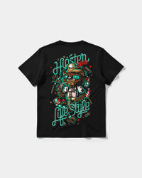 Camiseta Hipster Bear Pocket Front Regular Basic Negro