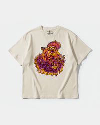 Camiseta Punk Leopard Big Front Oversize Basic Beige