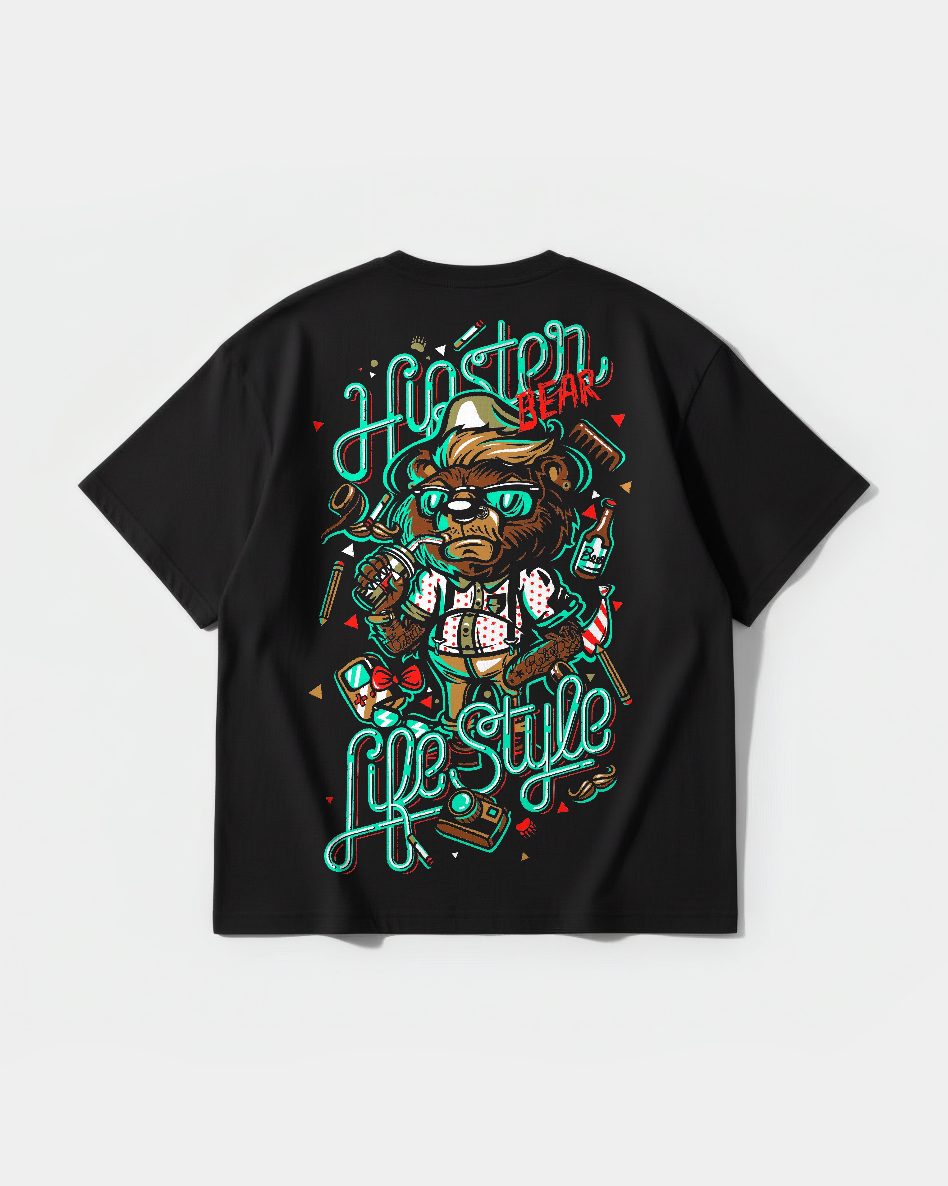 Camiseta Hipster Bear Pocket Espalda Oversize Basic