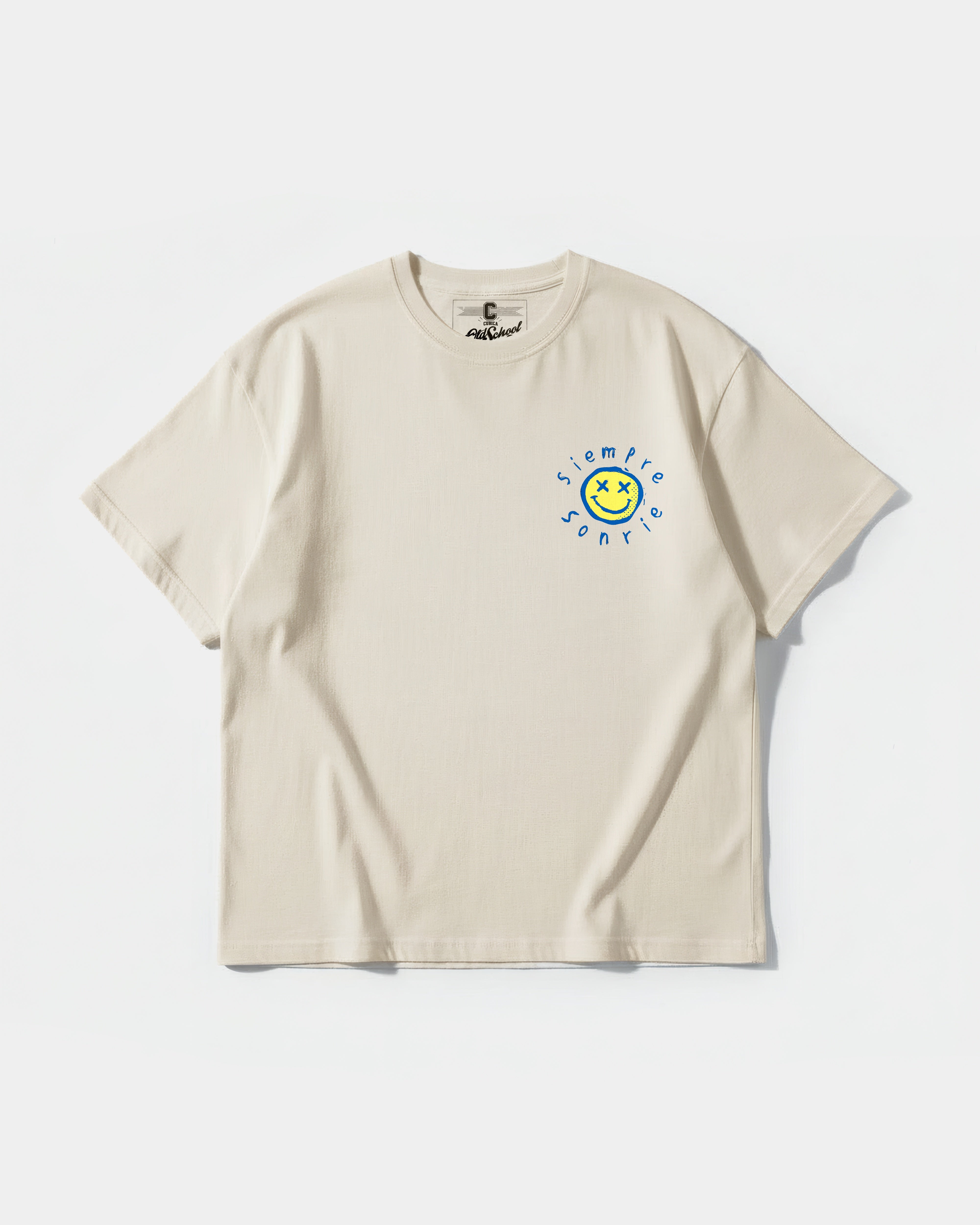 Camiseta Siempre Sonrie Pocket Front Oversize Basic Beige