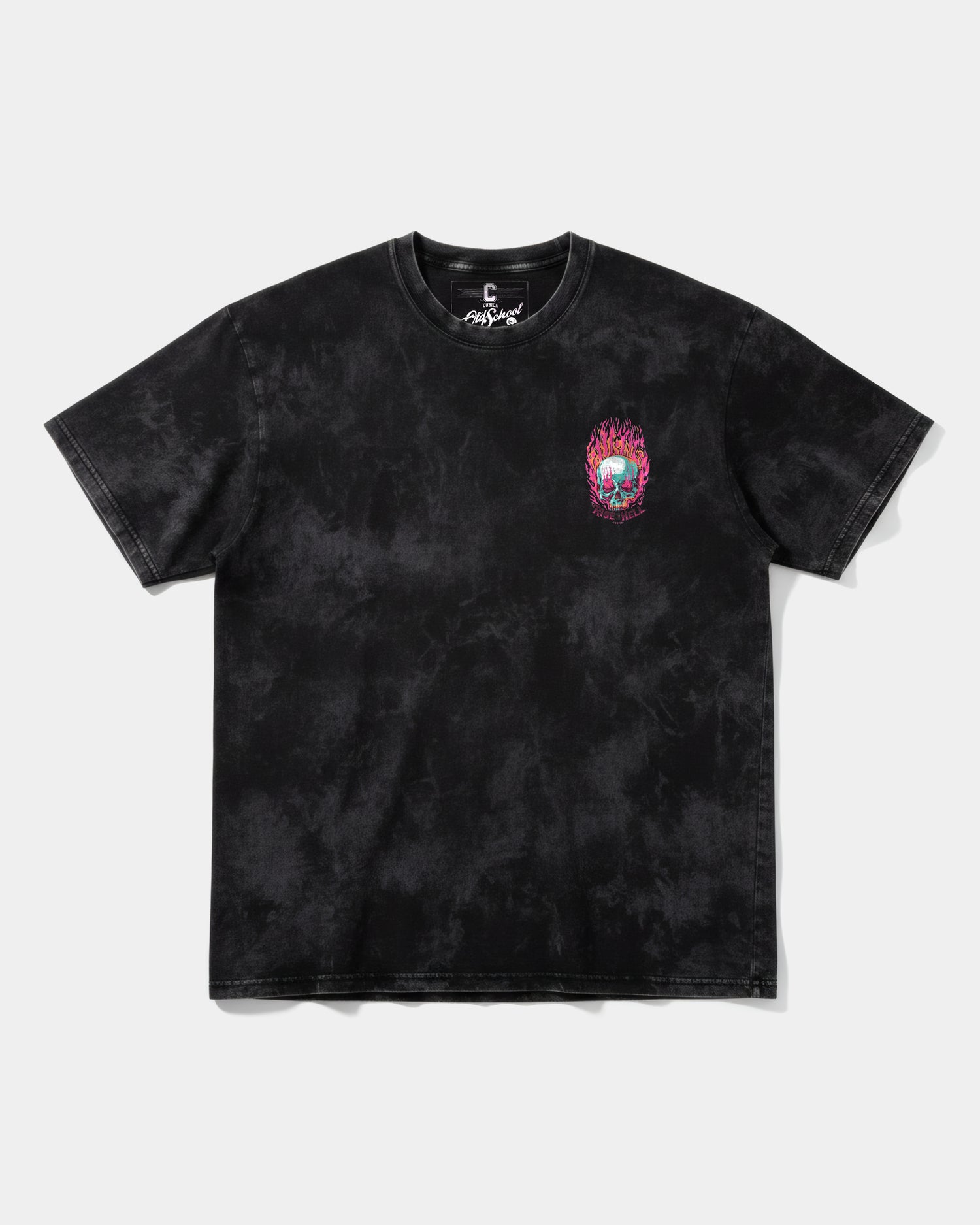 Camiseta Rise In Hell Big Front Oversize Acid Negro