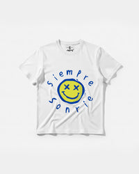 Camiseta Siempre Sonrie Pocket Front Regular Basic Blanco