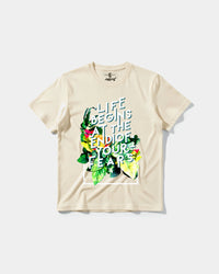 Camiseta Life Begins Big Front Regular Basic Beige