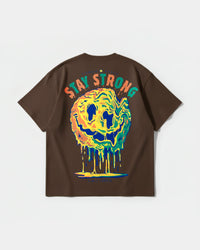 Camiseta Siempre Sonrie Pocket Front Oversize Basic Marron