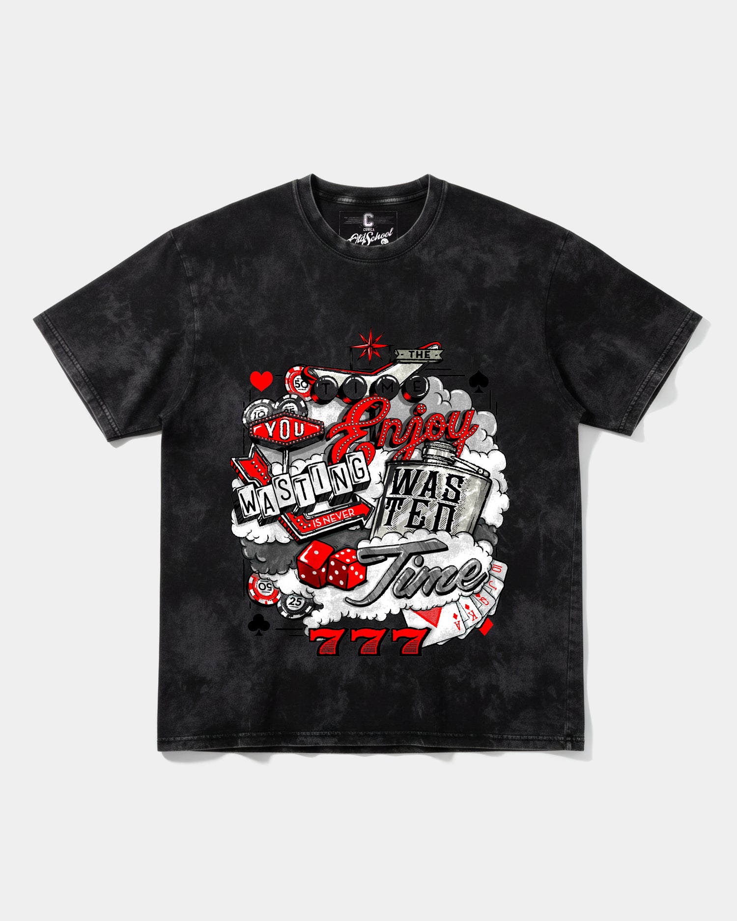 Camiseta Wasting Time 777 Big Front Oversize Acid Negro