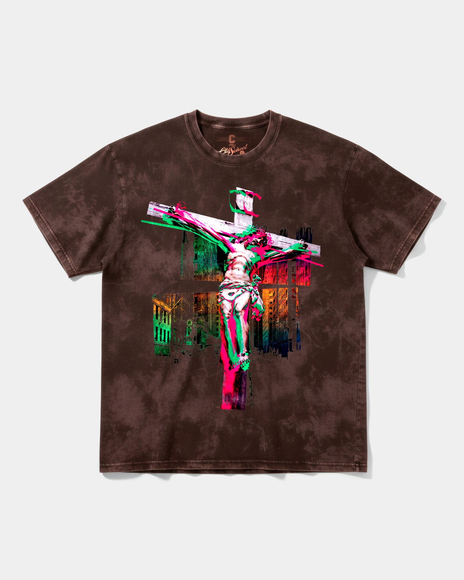 Camiseta Cristo Big Front Oversize Acid Marron