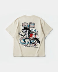 Camiseta Skater Cat Big Back Oversize Basic Beige